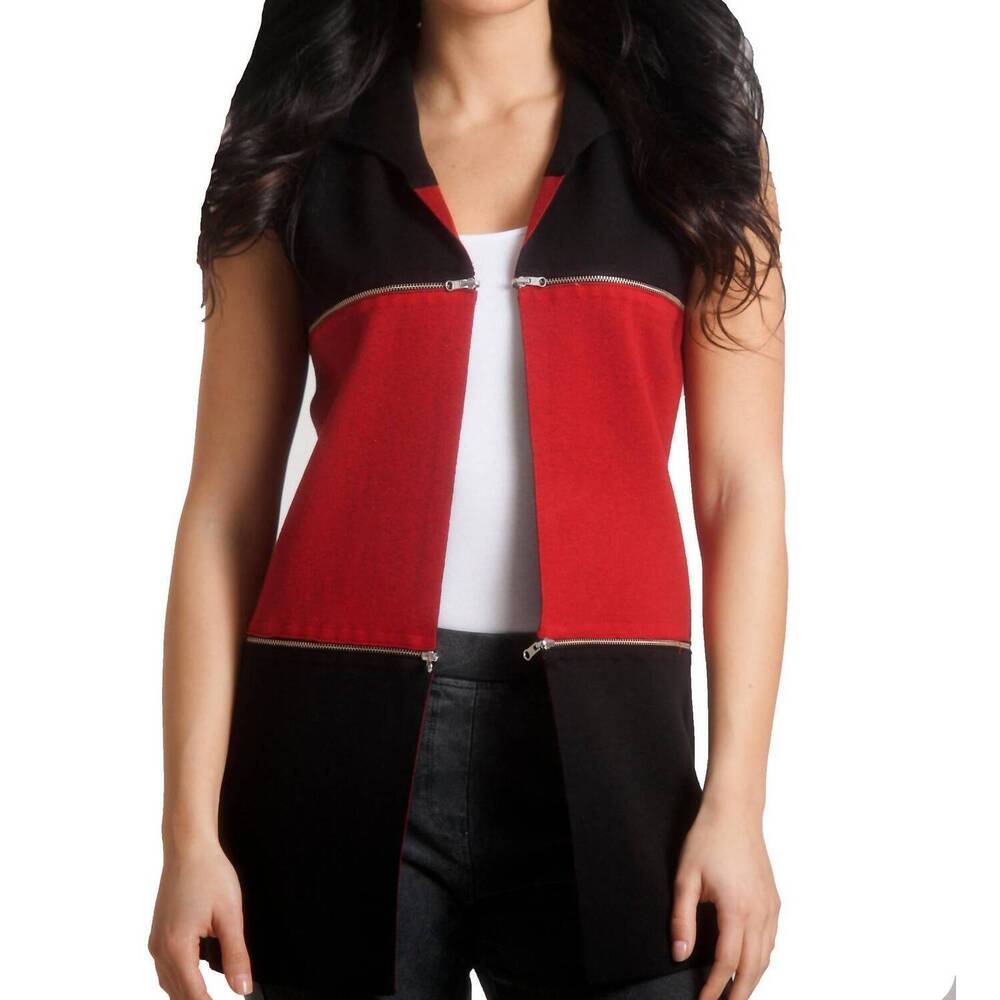 NEW ANGEL APPAREL double zip reversible long vest in blackred